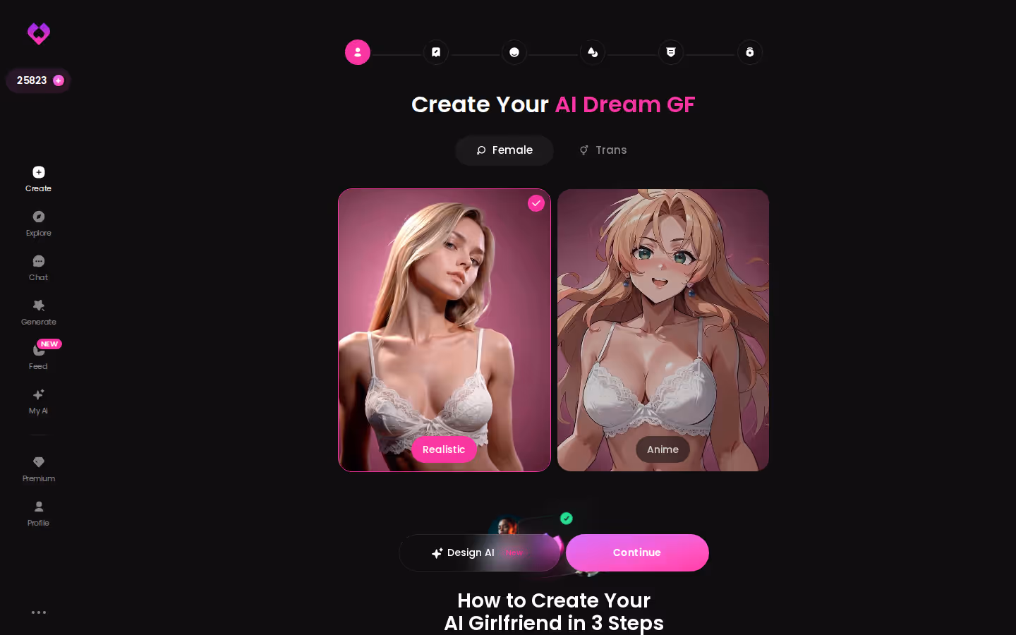 GoLove.ai Create wizard — Female or Trans, Realistic or Anime pick — ai porn generators